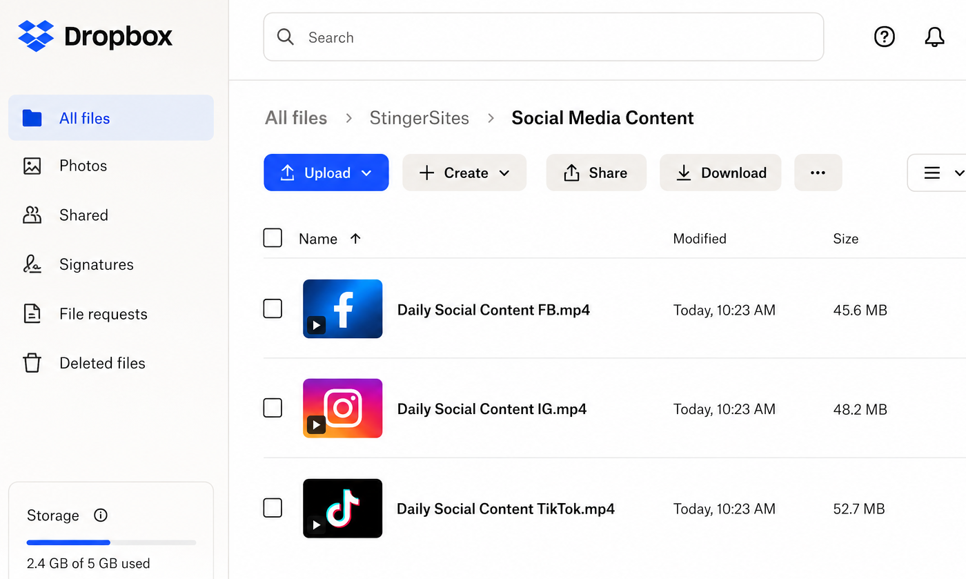 Dropbox social content folder